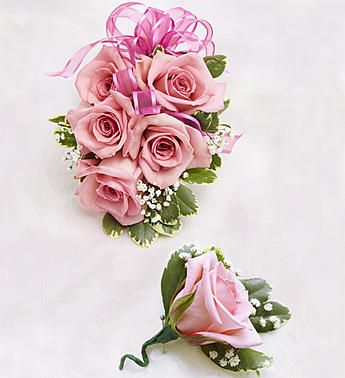 Pastel Pink Spray Rose Corsage and Boutonniere